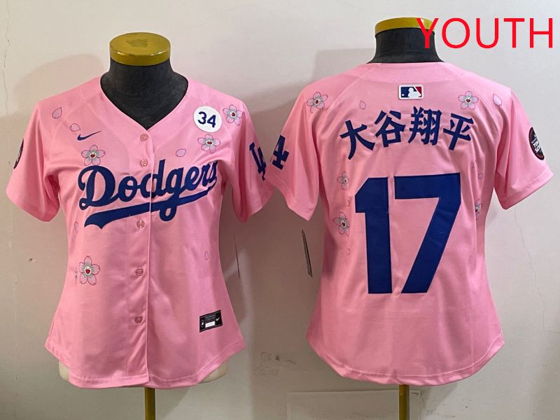 Youth Los Angeles Dodgers #17 Ohtani Pink Sakura Edition 2025 Nike MLB Jersey style 4->youth mlb jersey->Youth Jersey